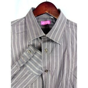 Renato Masselli Men's Striped Dress Shirt XL 100% Cotton Long Sleeve Button Down